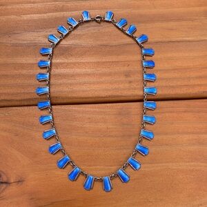 Vintage Volmer Bahner Mid-Century Blue Guilloche Enamel Sterling Silver Necklace